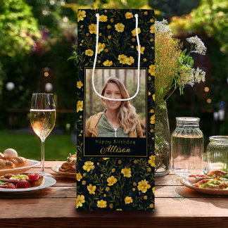 Sac Cadeau Pour Bouteille Elégante Coupe-de-Beurre Jaune Photo Anniversaire