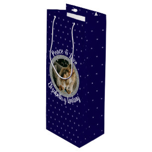 Sac Cadeau Pour Bouteille Elégante Étoiles de Noël Photo & Nom Dark Purple