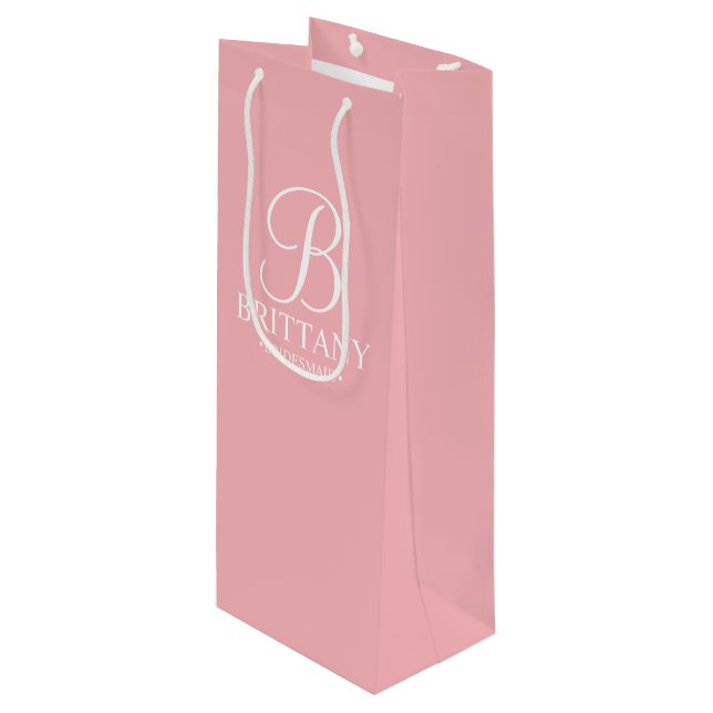 Sac Cadeau Pour Bouteille Élégante femme de chambre personnalisée rose-blanc (Devant Angle)