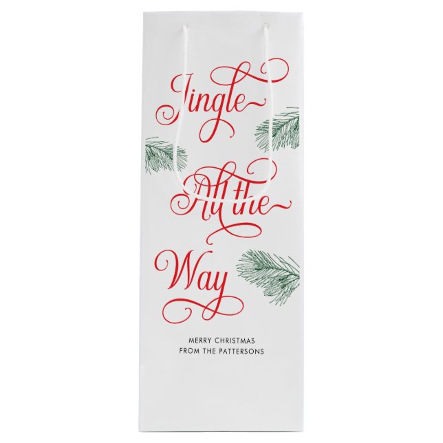 Sac Cadeau Pour Bouteille Élégante verdure Calligraphie rouge Noël (Devant)