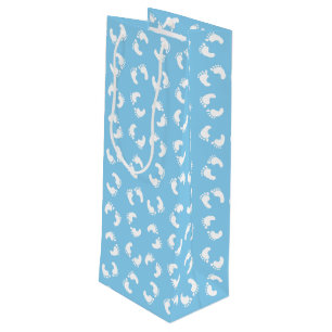 Sac Cadeau Pour Bouteille Empreintes bébé, Pied bébé, Marches, Bleu, Garçon