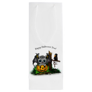 Sac Cadeau Pour Bouteille En attente d'Halloween, Bat mignonne et Corbeau