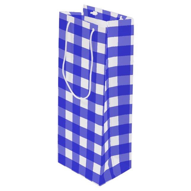 Sac Cadeau Pour Bouteille En vichy bleu royal (Devant Angle)