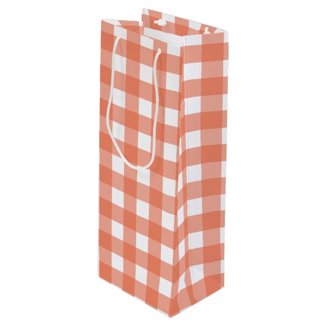 Sac Cadeau Pour Bouteille En vichy orange (Devant Angle)