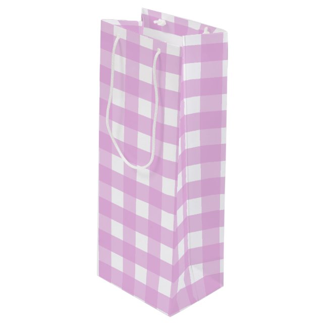 Sac Cadeau Pour Bouteille En vichy rose pâle (Devant Angle)