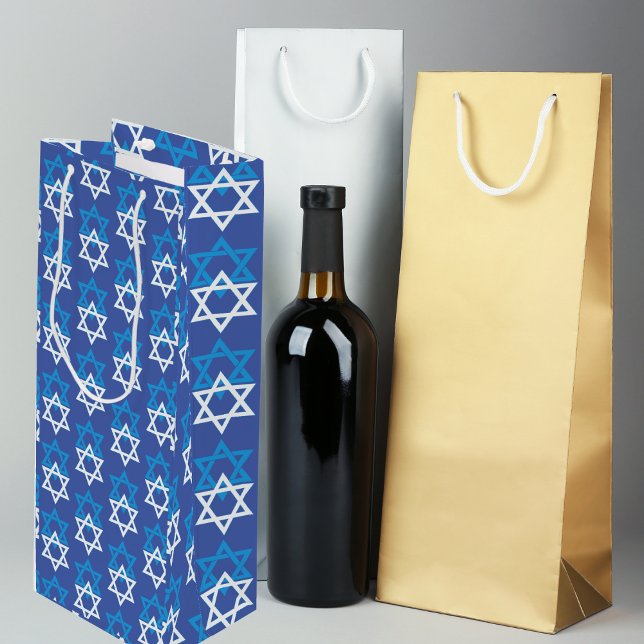 Sac Cadeau Pour Bouteille Étoile bleue/blanche de David Motif (Wine Gift Bag for Hannukah)