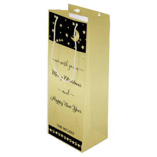 Sac Cadeau Pour Bouteille Etoiles de Noël brillantes or, pattes sur or et no
