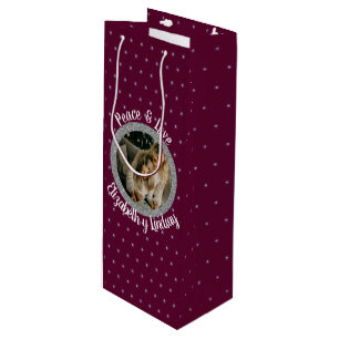 Sac Cadeau Pour Bouteille Étoiles de Noël Élégantes Photo & Nom Vin Foncé