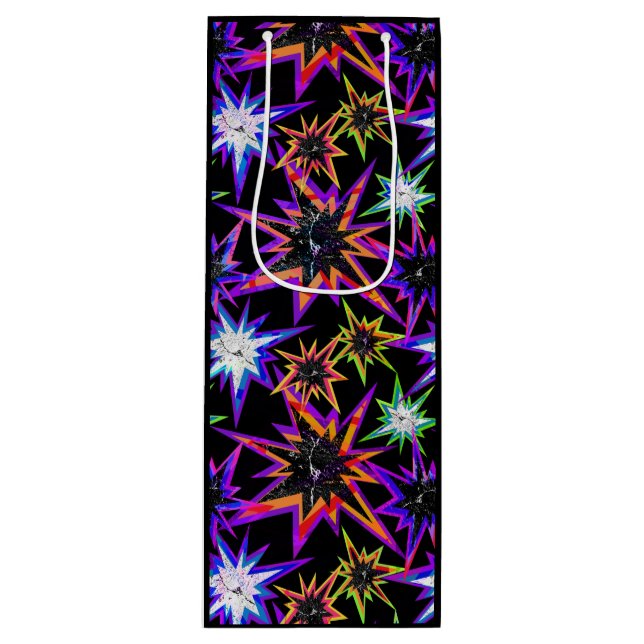 Sac Cadeau Pour Bouteille Étoiles sur noir. (Devant)