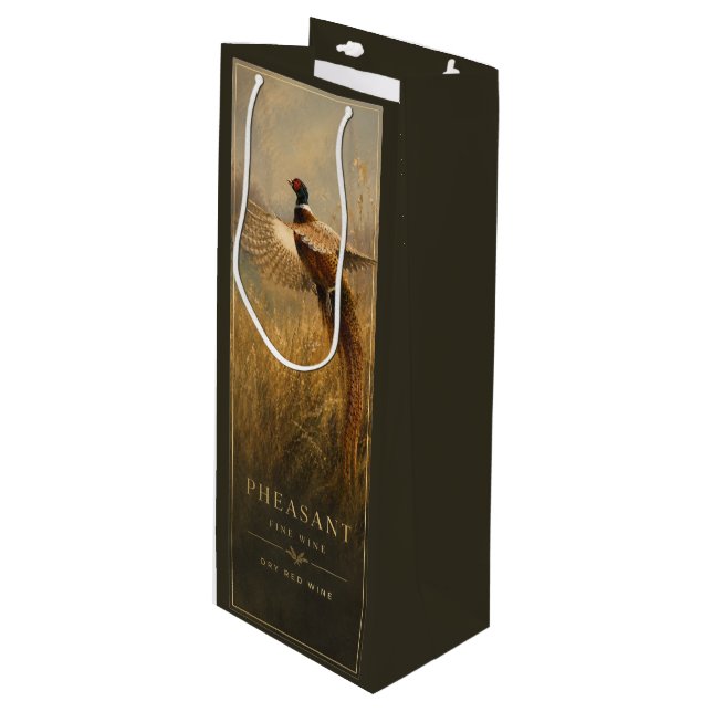Sac Cadeau Pour Bouteille Faisan en vol doré (Devant Angle)