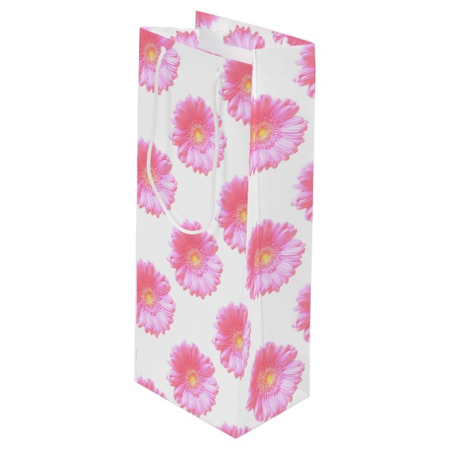Sac Cadeau Pour Bouteille Faisée de gerbera rose pâle (Devant Angle)