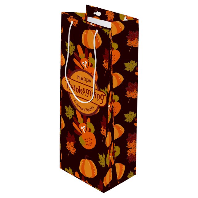 Sac Cadeau Pour Bouteille Famille Thanksgiving Turquie automne quitte Citrou (Devant Angle)