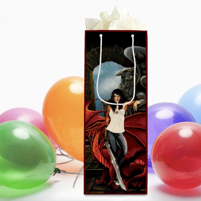 Sac Cadeau Pour Bouteille Fantasy urbain Dragon Rouge (Créateur téléchargé)