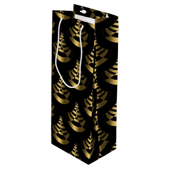 Sac Cadeau Pour Bouteille Faux Gold Foil et Black | Nouvel an classique (Devant Angle)