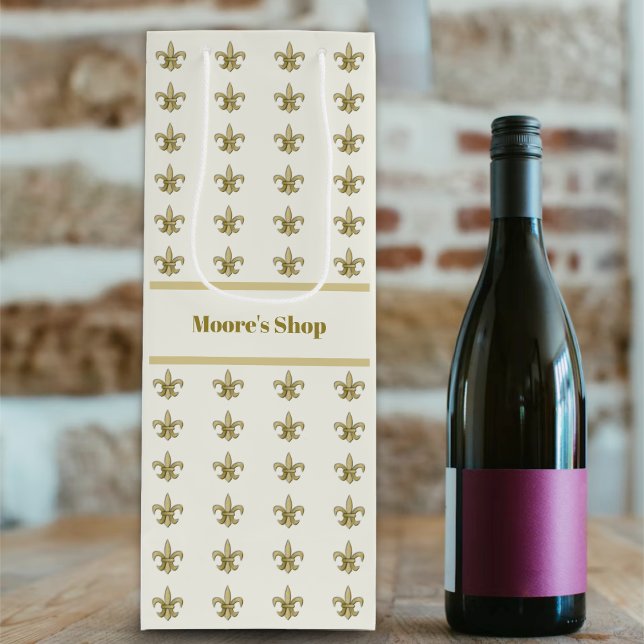 Sac Cadeau Pour Bouteille Faux or FleurDeLis sur ivoire (Créateur téléchargé)