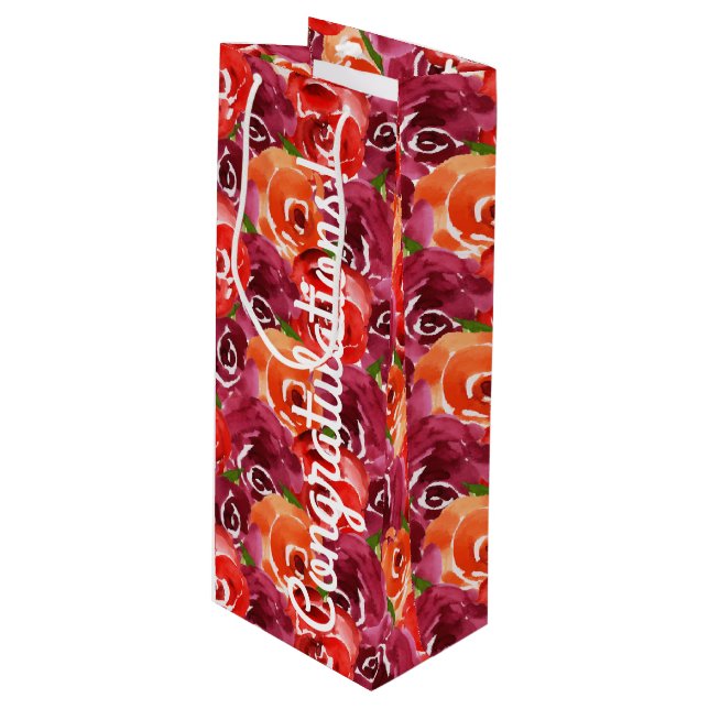 Sac Cadeau Pour Bouteille Félicitations Bright Watercolor Flowers (Devant Angle)
