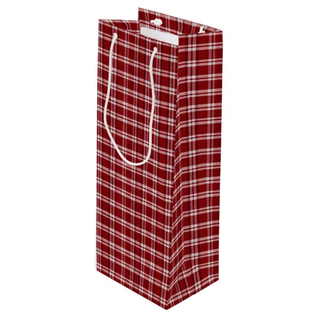 Sac Cadeau Pour Bouteille Ferme Rouge Classique Plaid de Fêtes (Devant Angle)