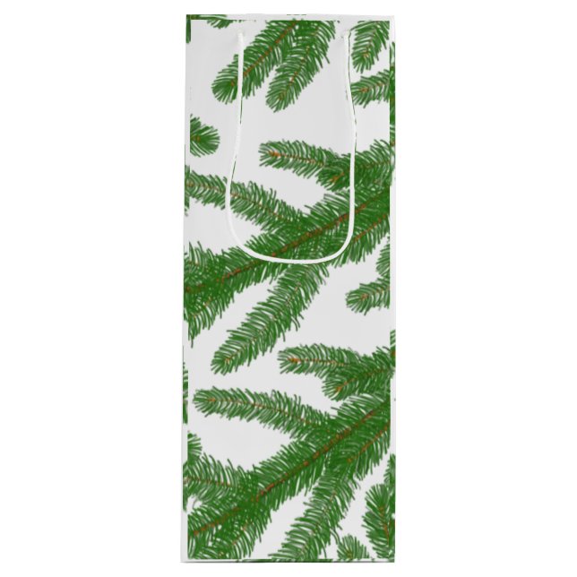 Sac Cadeau Pour Bouteille Festive des branches de sapin vert (Devant)