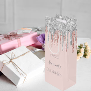 Sac Cadeau Pour Bouteille fête d'anniversaire rose or rose parties scintilla
