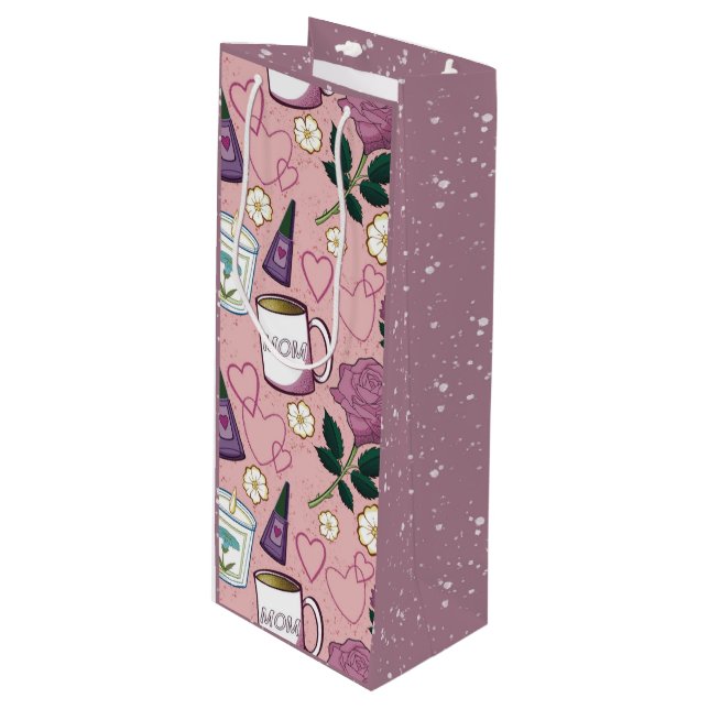 Sac Cadeau Pour Bouteille Fête des Mères Rose (Devant Angle)