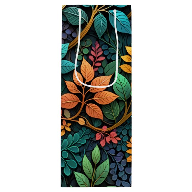 Sac Cadeau Pour Bouteille Feuilles (Devant)