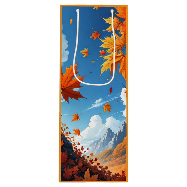 Sac Cadeau Pour Bouteille Feuilles d'automne orange (Devant)