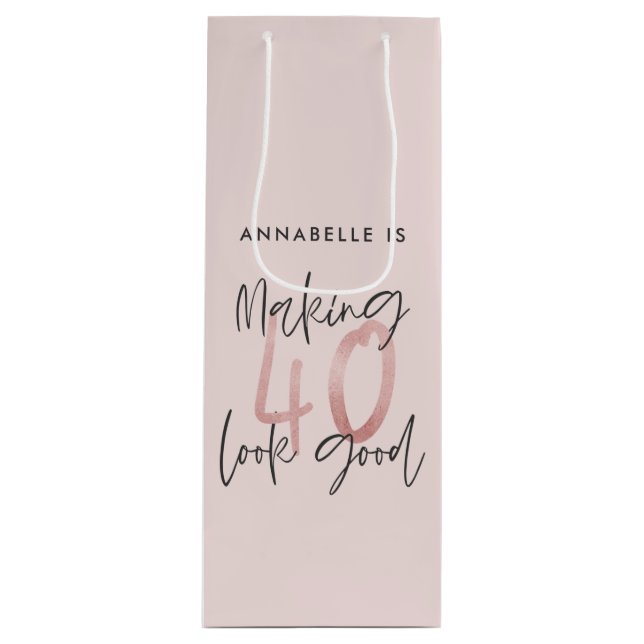 Sac Cadeau Pour Bouteille Fille parties scintillant rose moderne design 40e  (Devant)