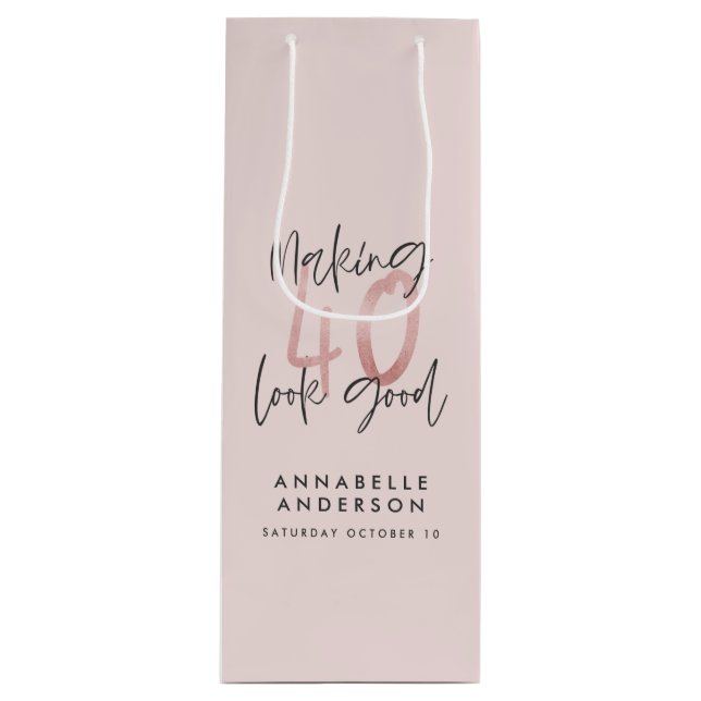 Sac Cadeau Pour Bouteille Fille parties scintillant rose moderne design 40e  (Devant)