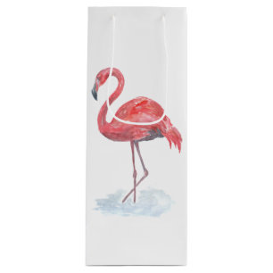 Sac Cadeau Pour Bouteille Flamant rose rose, aquarelle.