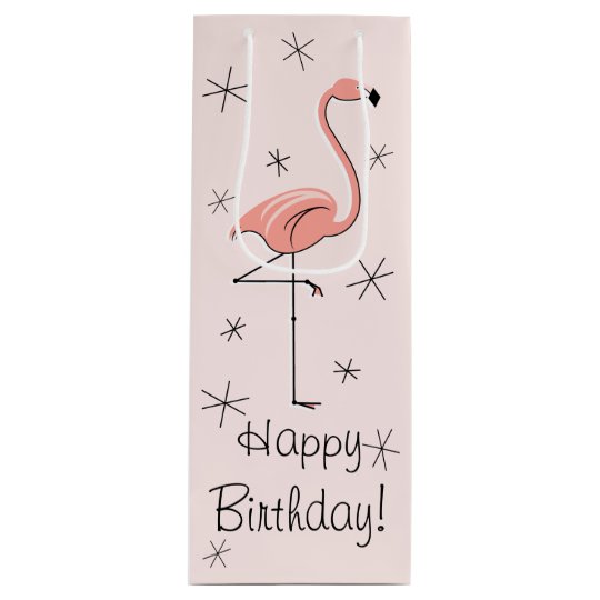 Sac Cadeau Pour Bouteille Flamant Rose Rose Joyeux Anniversaire Bouteill Zazzle Fr