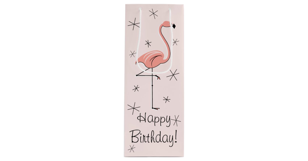 Sac Cadeau Pour Bouteille Flamant Rose Rose Joyeux Anniversaire Bouteill Zazzle Fr