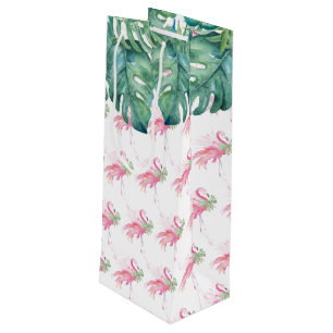 Sac Cadeau Pour Bouteille Flamant rose rose tropical de Noël