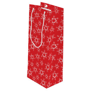 Sac Cadeau Pour Bouteille Flèches de neige, Flakes rouges et blancs, Neige