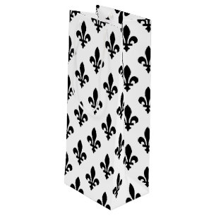 Sac Cadeau Pour Bouteille Fleur de Lis Motif, Royal French, Noir sur Blanc