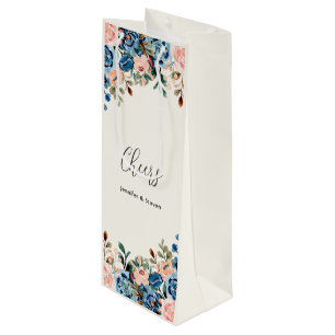 Sac Cadeau Pour Bouteille Fleurs Aquarelles Roses & Bleues Bravo!
