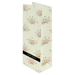 Sac Cadeau Pour Bouteille Fleurs bleues et rouges, noires, Votre nom