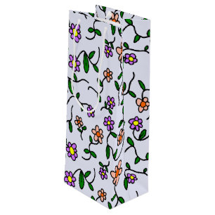 Sac Cadeau Pour Bouteille Fleurs colorées, Motif Floral, Verdure, Boho