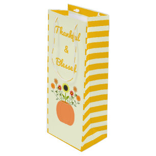 Sac Cadeau Pour Bouteille Fleurs d'action de grâce en Citrouille personnalis