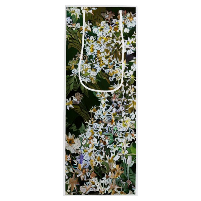SAC CADEAU POUR BOUTEILLE FLEURS D'ASTER (Devant)