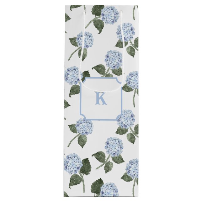 Sac Cadeau Pour Bouteille Fleurs d'Hydrangea Bleues (Devant)