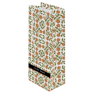 Sac Cadeau Pour Bouteille Fleurs orange, motif floral, Bohème, Votre Nom
