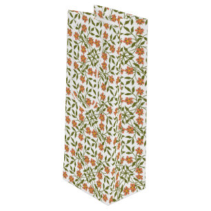 Sac Cadeau Pour Bouteille Fleurs oranges, motif floral, verdure, Boho