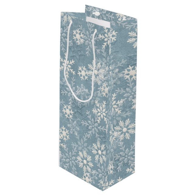 Sac Cadeau Pour Bouteille Flocon de neige (Devant Angle)