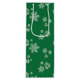 Sac Cadeau Pour Bouteille Flocons de neige faits main - Vert clair et blanc