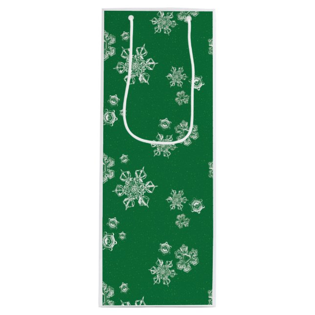 Sac Cadeau Pour Bouteille Flocons de neige faits main - Vert clair et blanc (Devant)