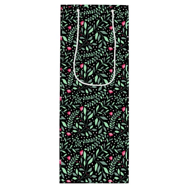 Sac Cadeau Pour Bouteille Floral pattern.05.FR.pink et Lgreen black BG (Devant)