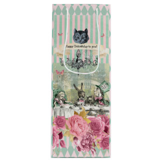 Sac Cadeau Pour Bouteille Floral rayé bleu d'Alice