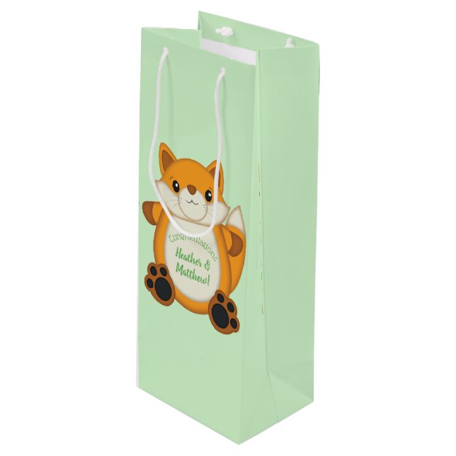 Sac Cadeau Pour Bouteille Fox Baby shower Green (Devant Angle)
