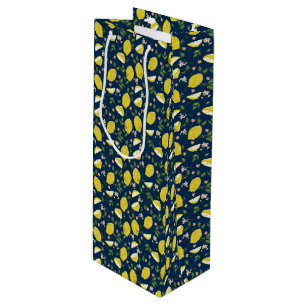 Sac Cadeau Pour Bouteille Fruit jaune citron bleu brillant été