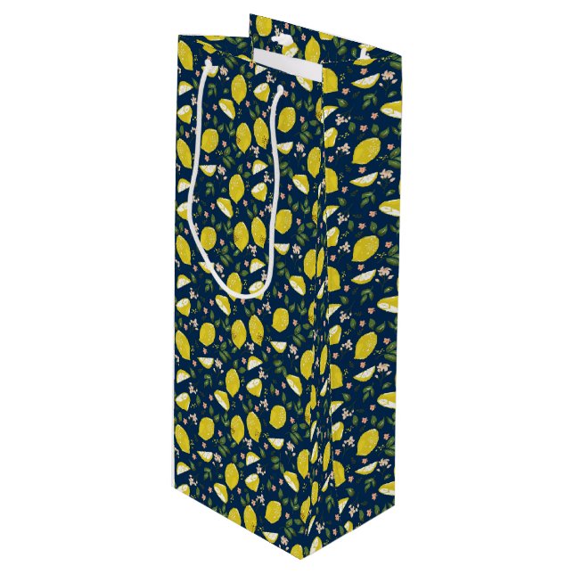 Sac Cadeau Pour Bouteille Fruit jaune citron bleu brillant été (Devant Angle)